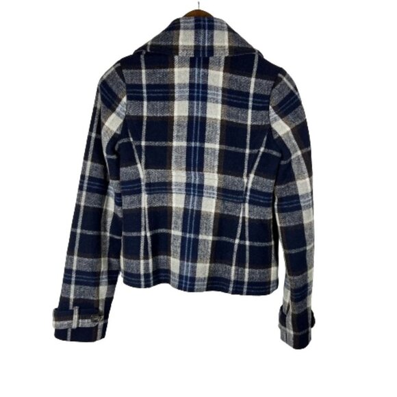 Abercrombie & Fitch Womens Plaid Wool Cropped Peacoat Jacket XS Blue Y2K Preppy - Picture 9 of 13
